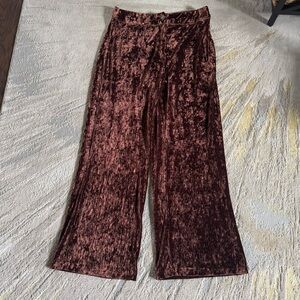 Pink Lily wide leg brown velvet trouser pants high rise large